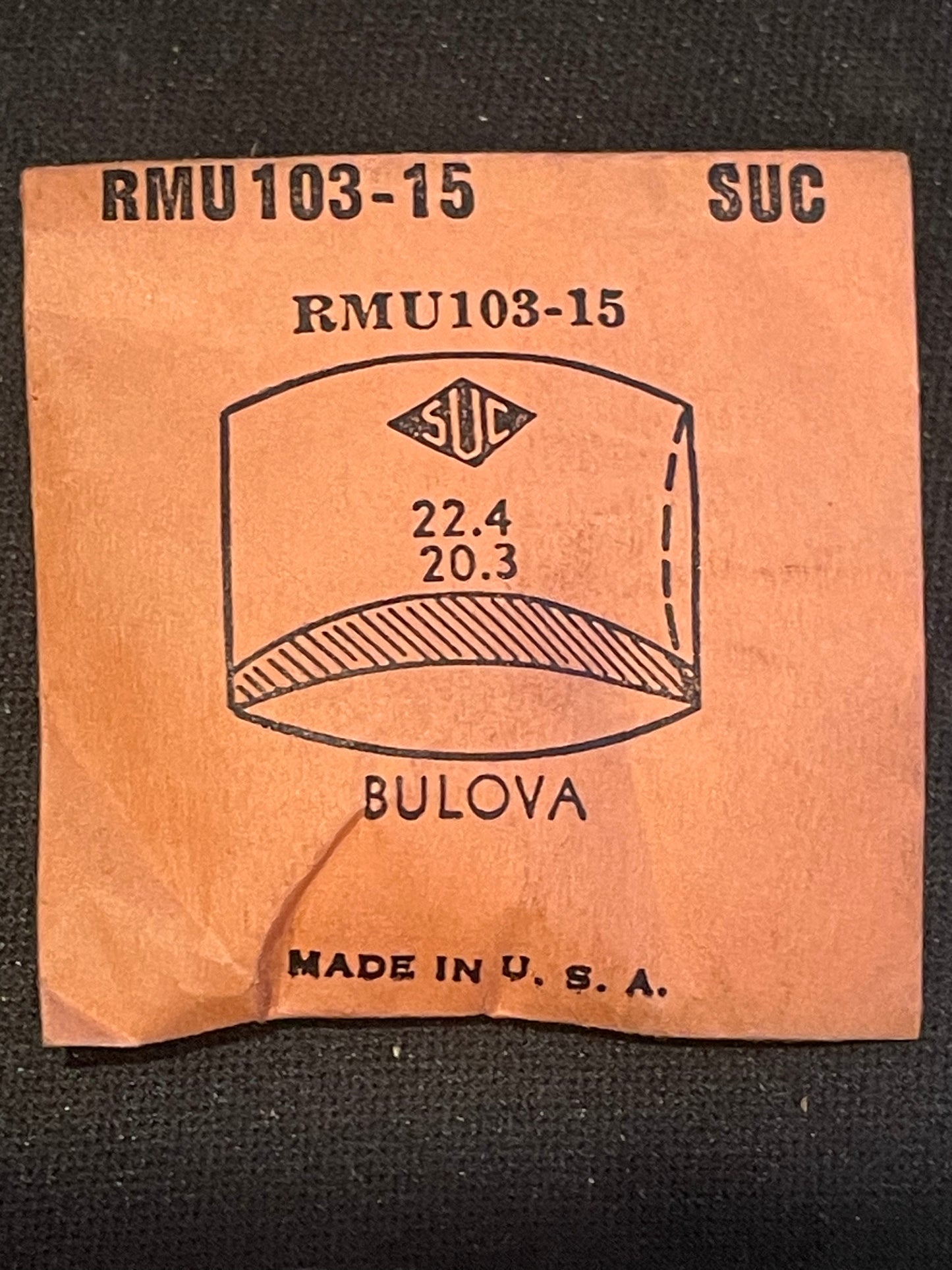 SUC Rocket Crystal RMU 103-15 for Bulova - 22.4 x 20.3mm - New