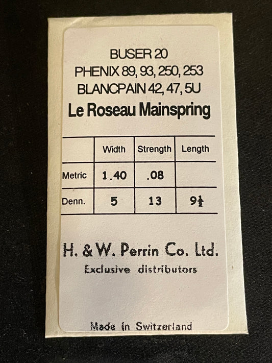 H. & W. Perrin Co. Mainspring for Buser 20, Phenix 89, 93, 250, 253 - Steel