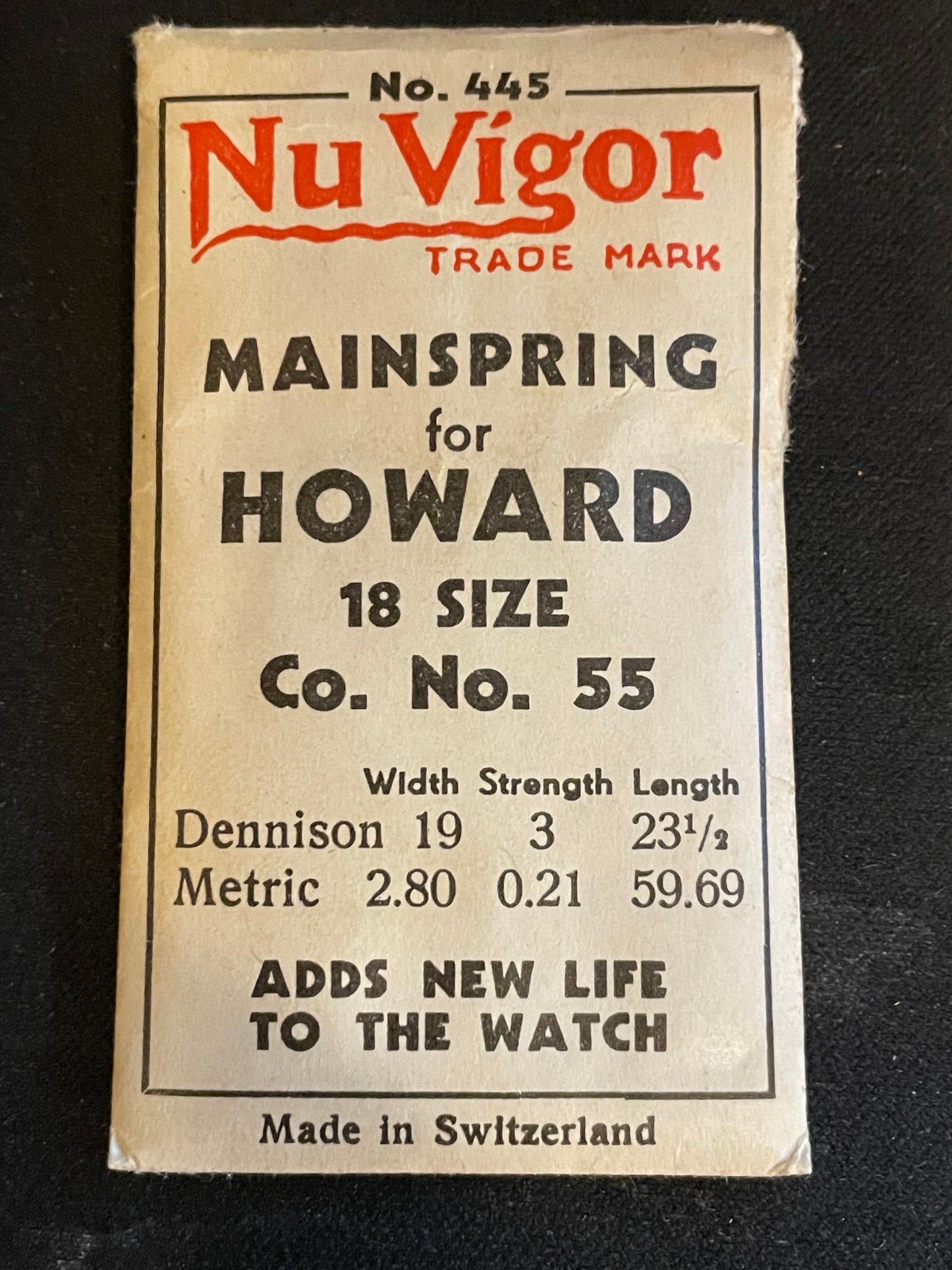 NuVigor Mainspring #445 for Howard 18s Factory No. 55 - Steel