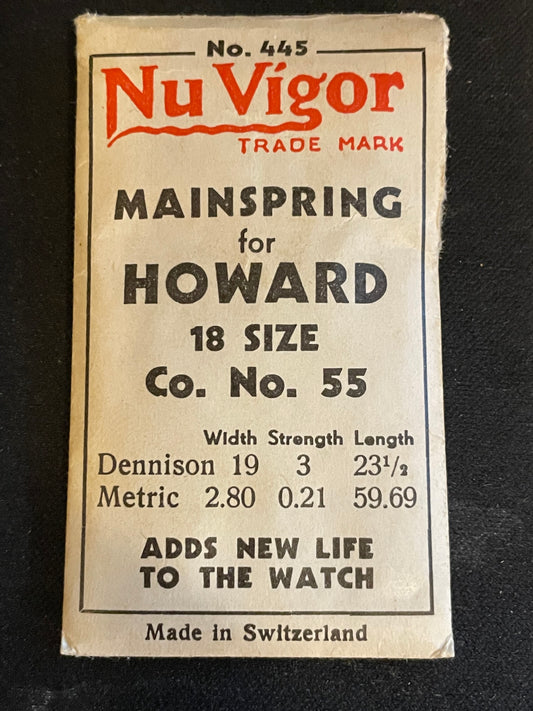 NuVigor Mainspring #445 for Howard 18s Factory No. 55 - Steel