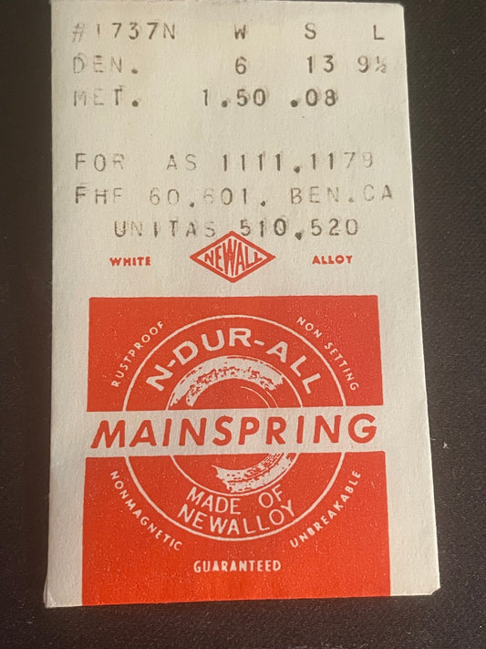 NEWALL Mainspring #1737N for Benrus CA, AS 1111, 1179, Unitas 510, 520 - Alloy