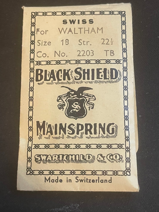 Swartchild Black Shield Mainspring for 18s Waltham No. 2203 - Alloy