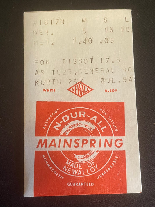 NEWALL Mainspring #1617N for Tissot 17.5, AS 1023, Kurth 275, Bulova 9AS - Alloy