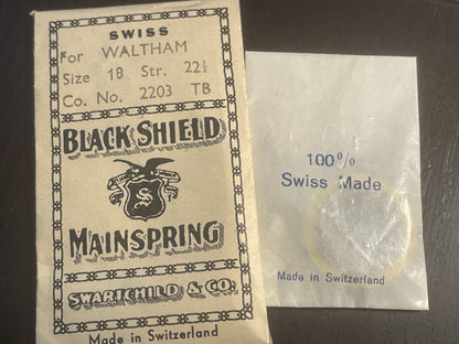 Swartchild Black Shield Mainspring for 18s Waltham No. 2203 - Alloy