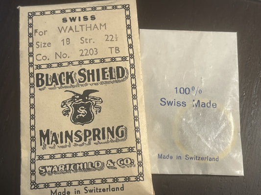Swartchild Black Shield Mainspring for 18s Waltham No. 2203 - Alloy