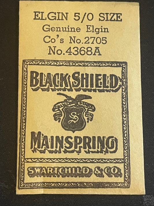 Swartchild Black Shield Mainspring #4368A for Elgin 5/0s No. 2705 - Steel