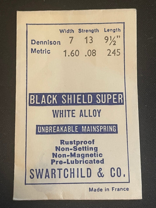 Swartchild Black Shield Mainspring for AS 925, 1180, Font, 60, 601, Kurth 270-275, 340, 344 +many more - Alloy