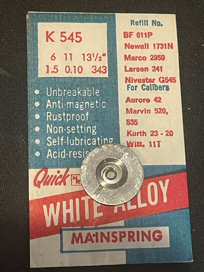 HR Quick Fit Mainspring K545 for Aurore 42, Marvin 520, 535, Wittnauer 11T - Alloy