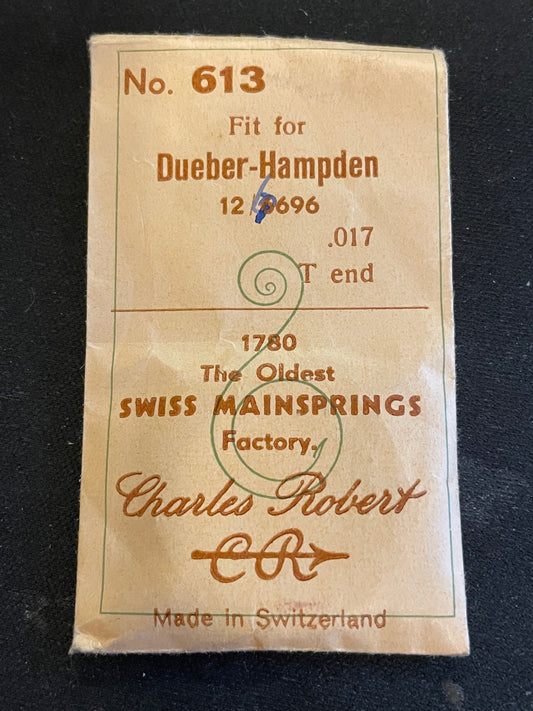 CR Mainspring #613 for Hampden 12s Factory No. 6696 - Steel