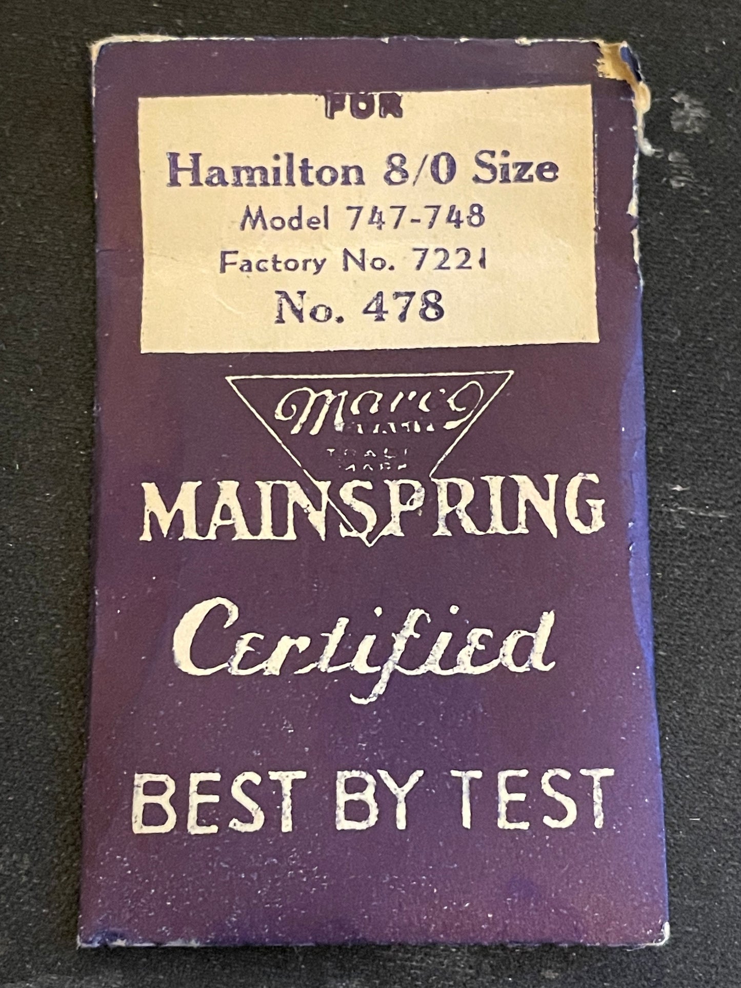 Marco Mainspring #478 for 8/0s Hamilton Movements No. 7221 - Steel