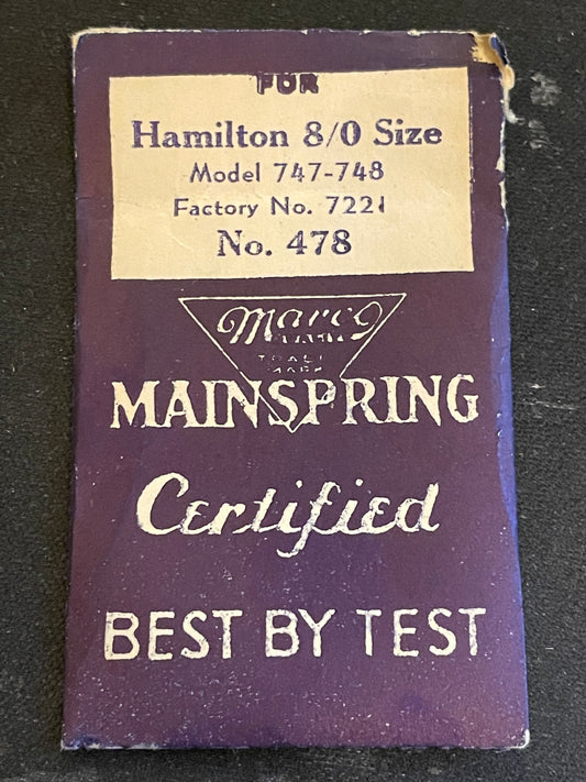 Marco Mainspring #478 for 8/0s Hamilton Movements No. 7221 - Steel