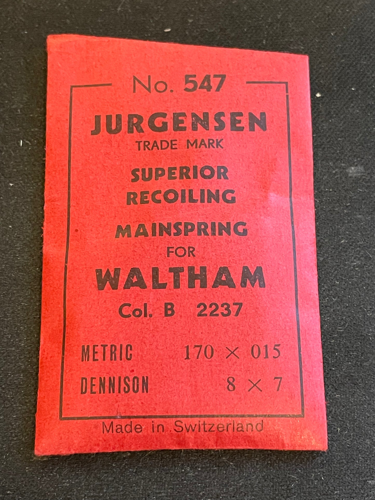 Jurgensen Mainspring #547 for Waltham Colonial B No. 2237 - Steel