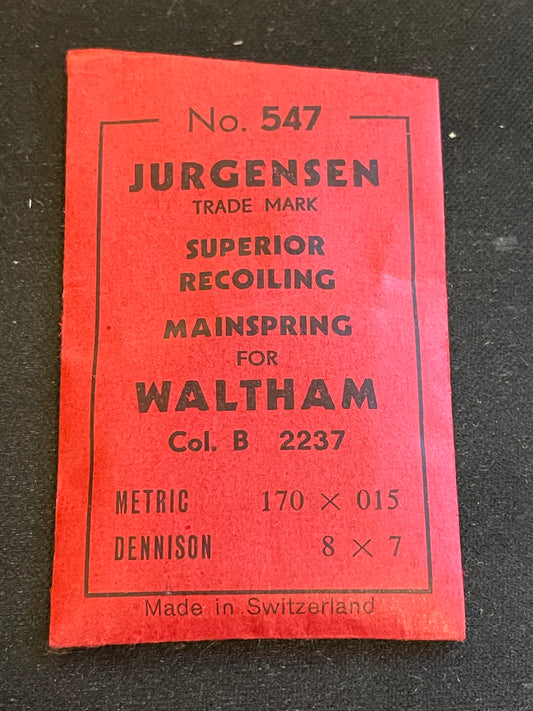 Jurgensen Mainspring #547 for Waltham Colonial B No. 2237 - Steel
