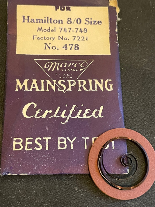 Marco Mainspring #478 for 8/0s Hamilton Movements No. 7221 - Steel