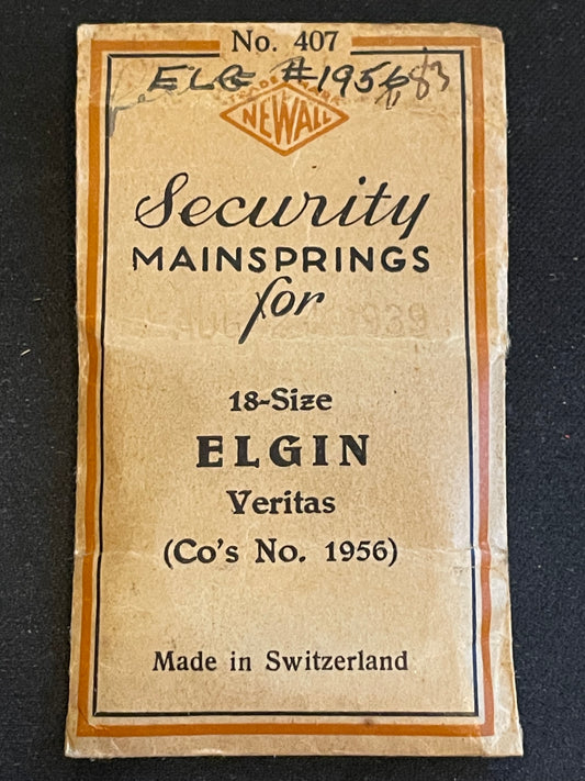 Newall Security Mainspring #407 for 18s Elgin Factory No. 1956 - Steel