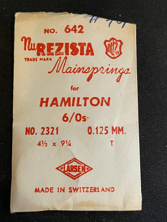 NuREZISTA Mainspring #642 for Hamilton 6/0s Factory No. 2321  - Steel