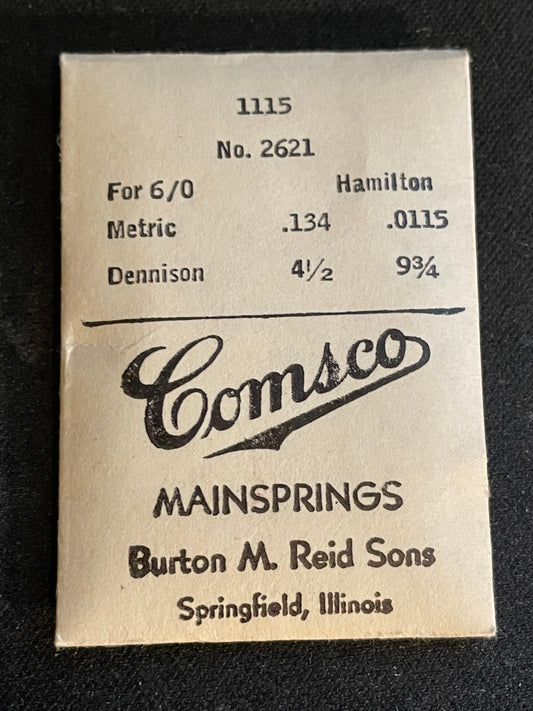 Comsco Mainspring #1115 for Hamilton 6/0s Factory No. 2621 - Steel