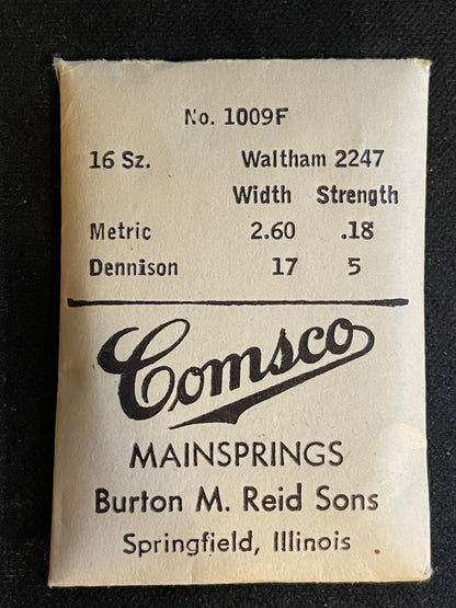 Comsco Mainspring #1009F for Waltham 16s Factory No. 2247 - Steel