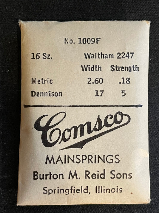 Comsco Mainspring #1009F for Waltham 16s Factory No. 2247 - Steel