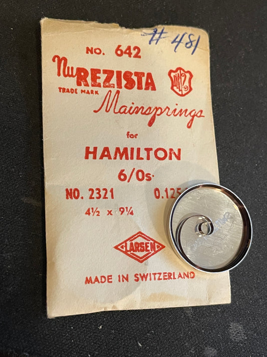 NuREZISTA Mainspring #642 for Hamilton 6/0s Factory No. 2321  - Steel