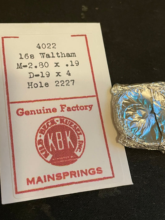 KBK Mainspring #4022 for Waltham 16s Factory No. 2227 - Steel