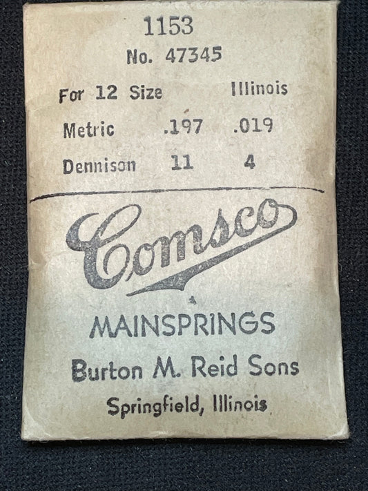 Comsco Mainspring #1153 for 12s Illinois No. 47345 - Steel