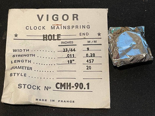Vigor HOLE End Clock Mainspring - 23/64" x .011" x 18" Long - CMH 90.1
