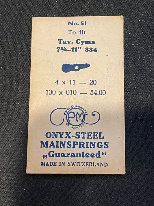 PM Mainspring No. 51 for Cyma Tavannes caliber 334 - ONYX Steel
