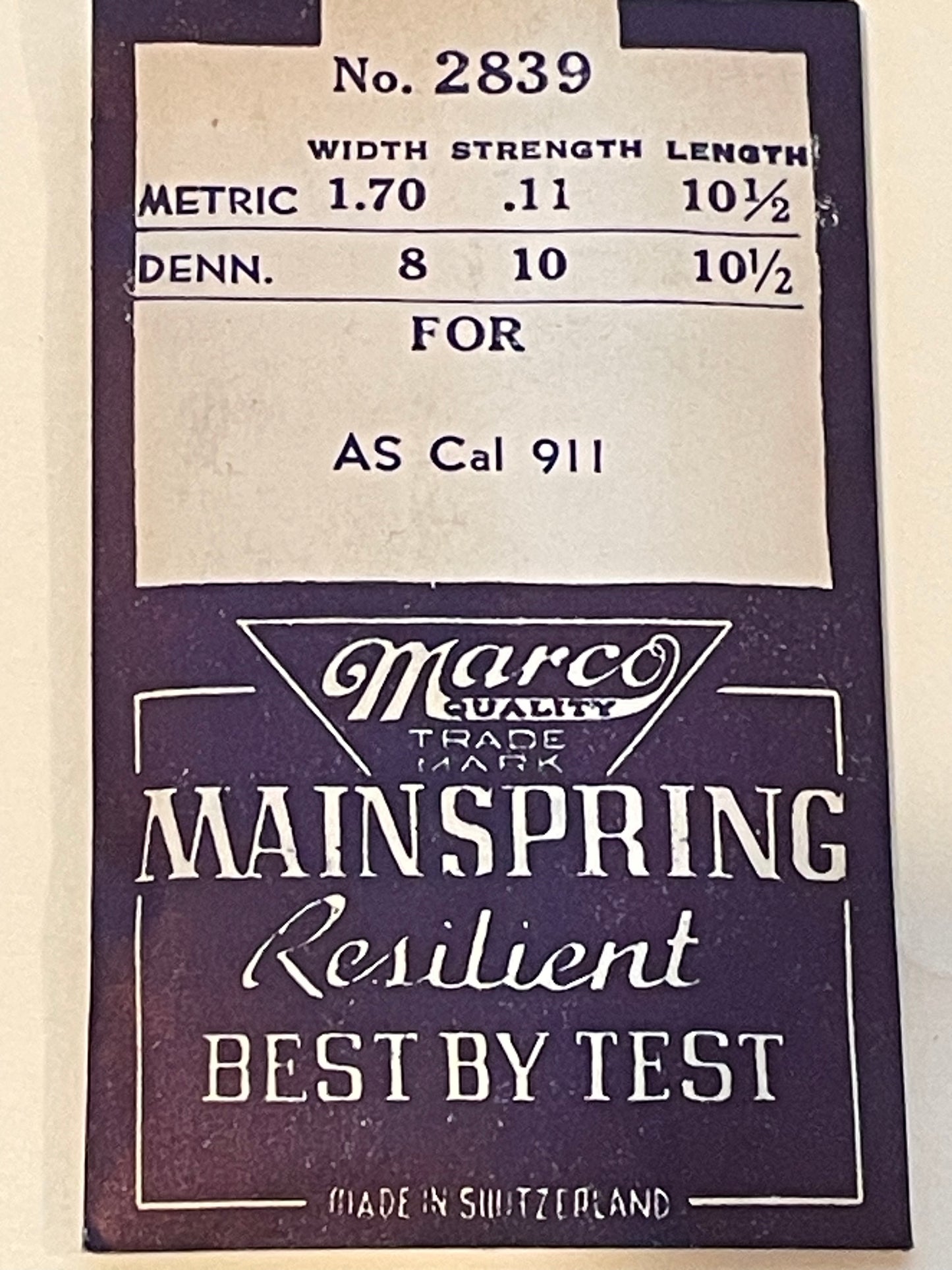 Marco Mainspring #2839 for AS 911 - Steel