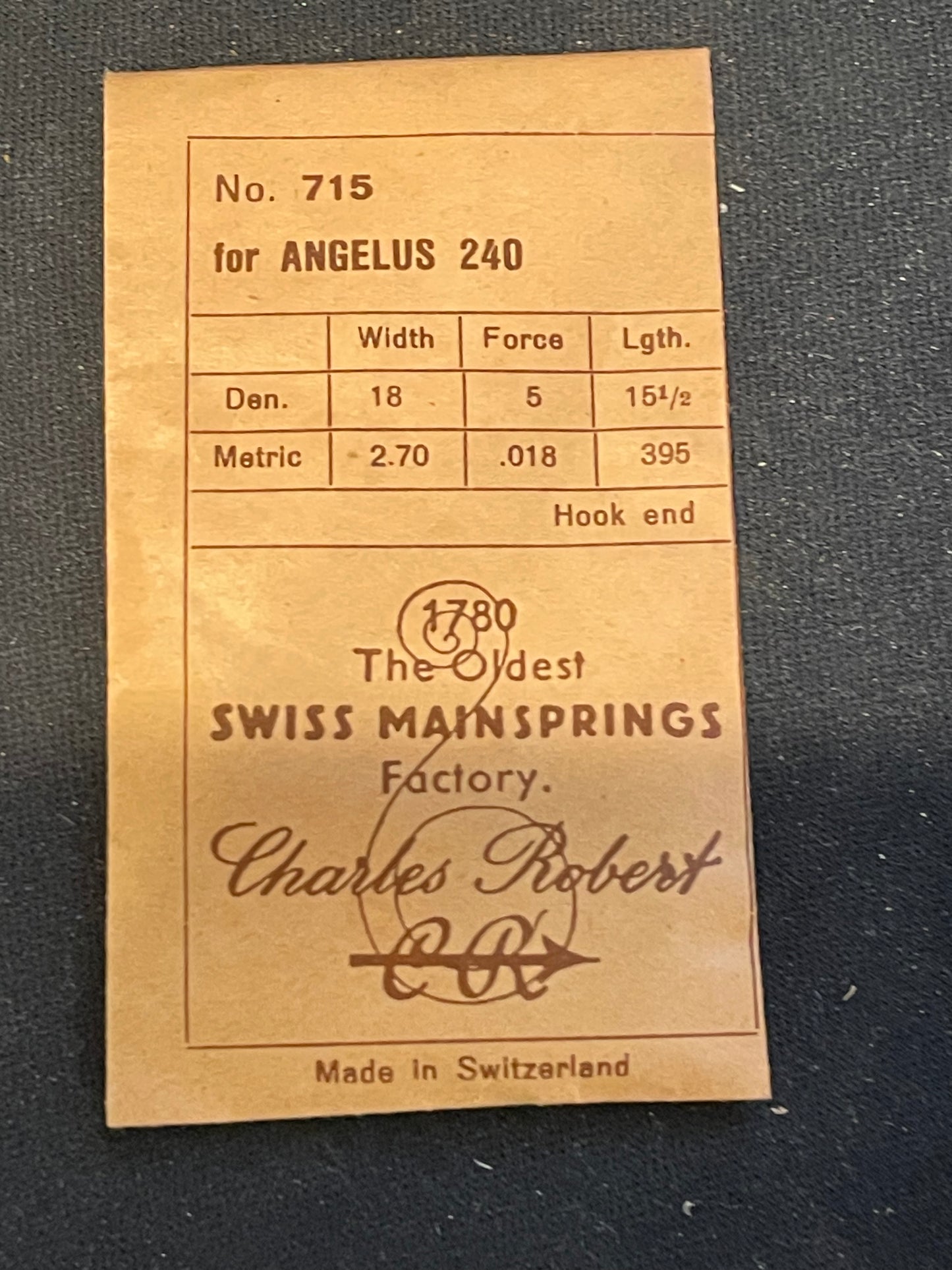 CR No. 715 TIME Mainspring for Angelus caliber 240 Alarm Clock