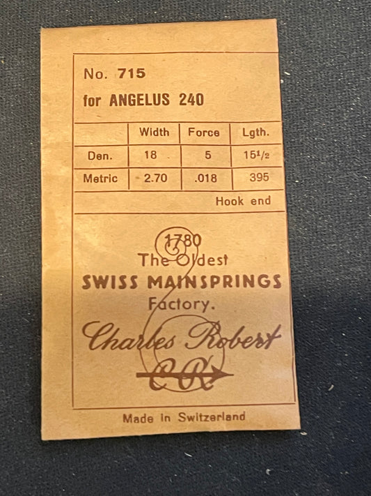 CR No. 715 TIME Mainspring for Angelus caliber 240 Alarm Clock