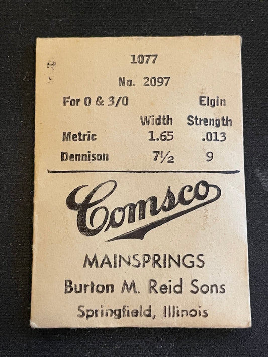 Comsco Mainspring #1077 for Elgin 0s & 3/0s Factory No. 2097 - Steel