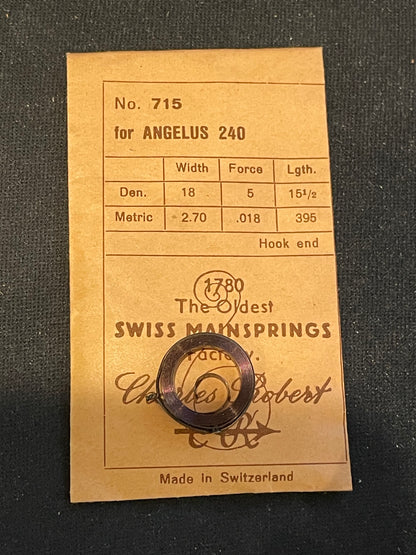 CR No. 715 TIME Mainspring for Angelus caliber 240 Alarm Clock