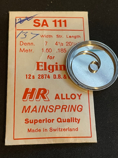 HR Mainspring SA111 for 12s Elgin Pocket Watch No. 2874 - Alloy