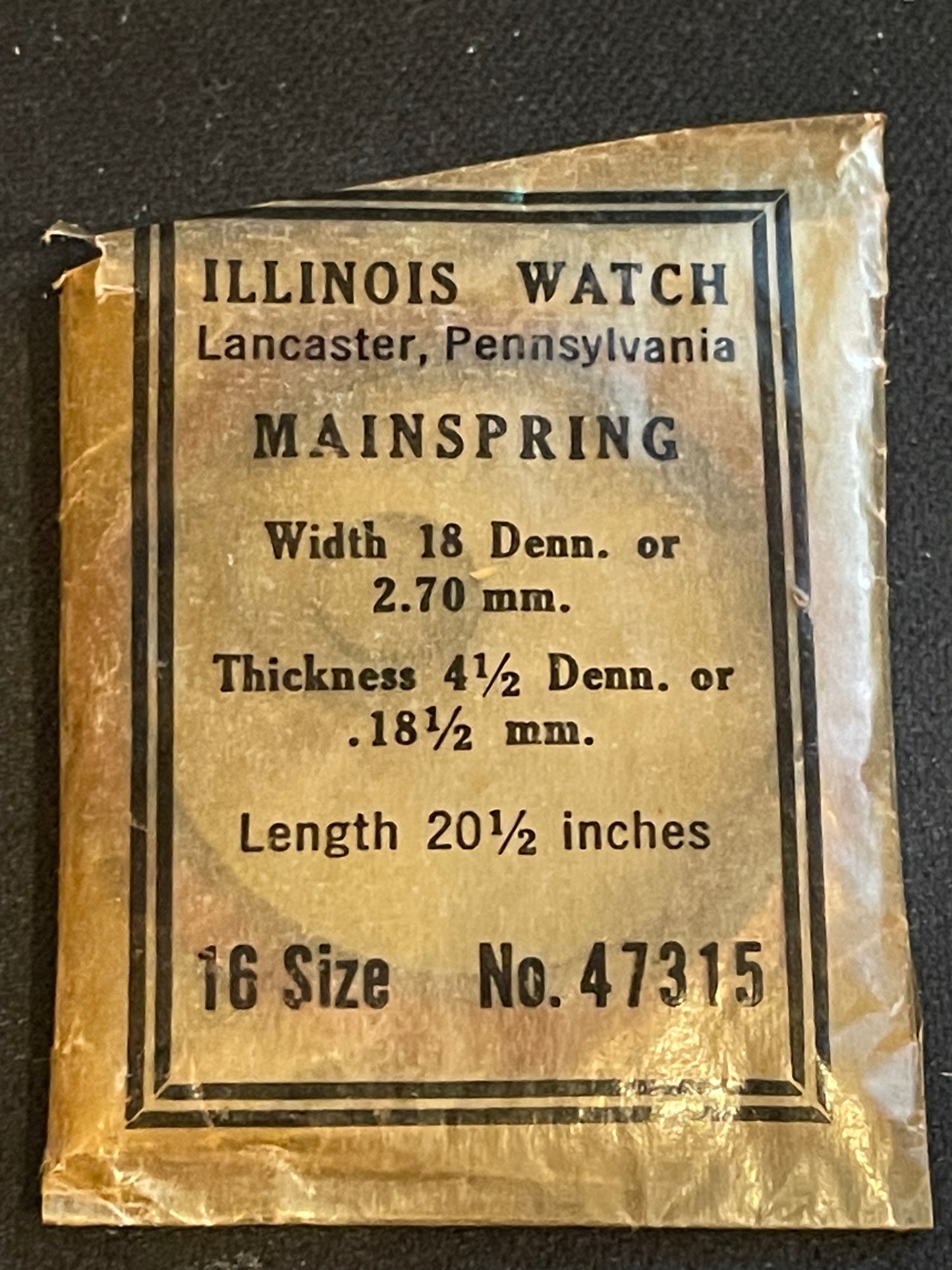 Illinois Factory Mainspring No. 47315 for 16s movements - Steel