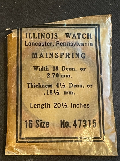 Illinois Factory Mainspring No. 47315 for 16s movements - Steel