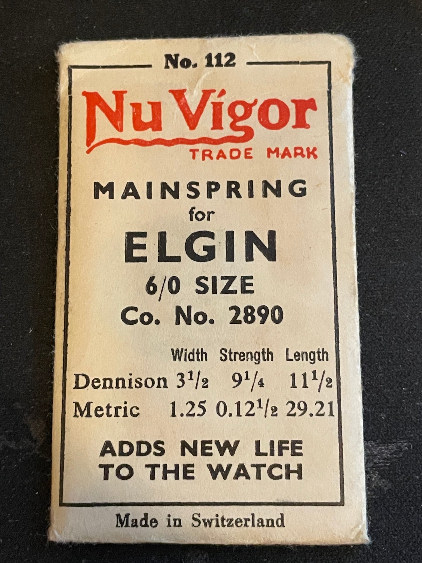 NuVigor Mainspring #112 for Elgin 5/0s & 6/0s Factory No. 2890 - Steel