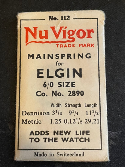 NuVigor Mainspring #112 for Elgin 5/0s & 6/0s Factory No. 2890 - Steel