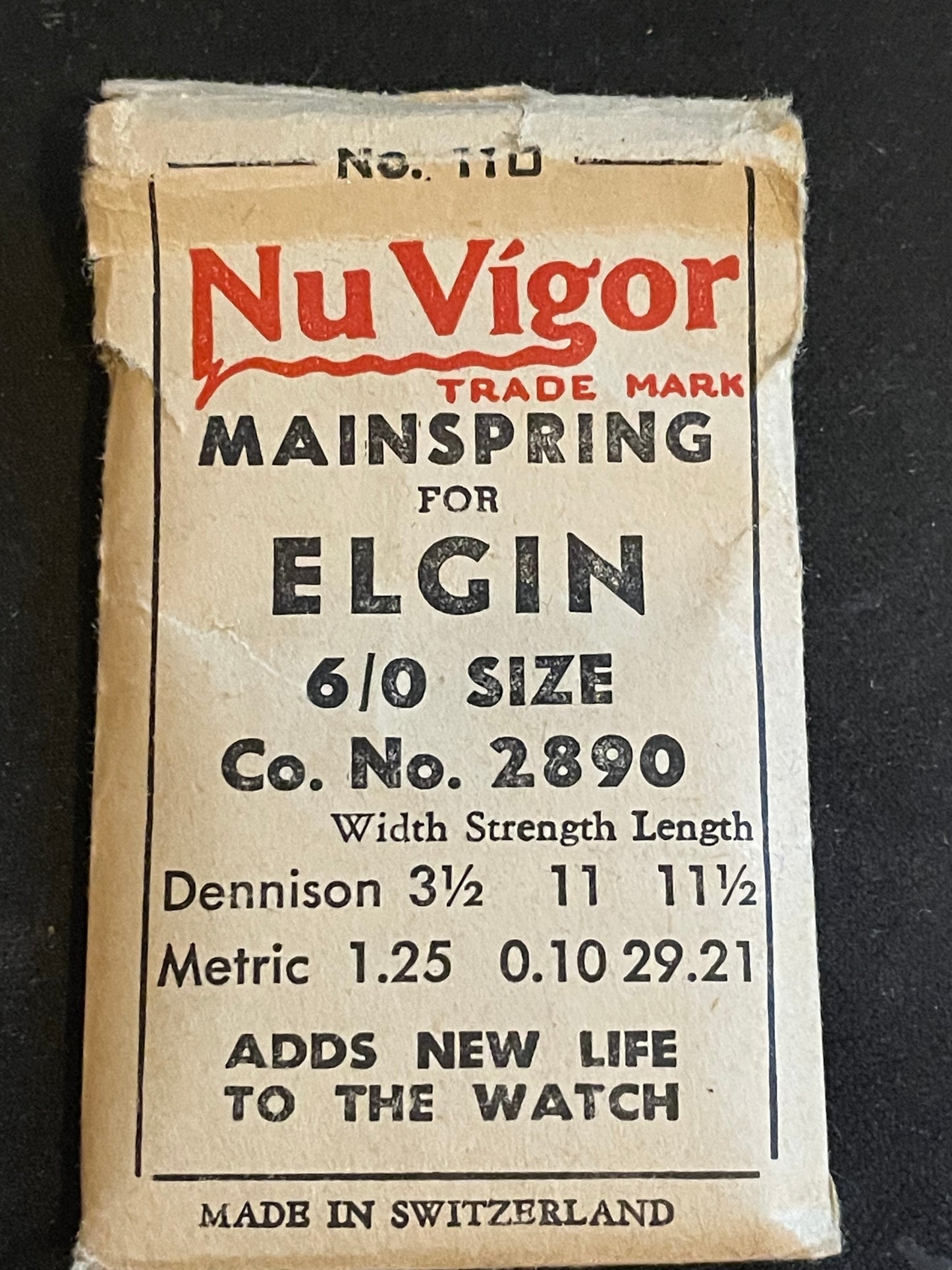 NuVigor Mainspring #110 for Elgin 5/0s & 6/0s Factory No. 2890 - Steel