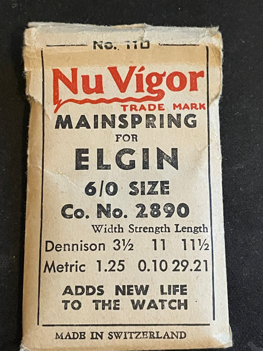 NuVigor Mainspring #110 for Elgin 5/0s & 6/0s Factory No. 2890 - Steel