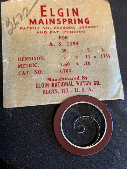 Elgin Factory Mainspring for 11½ ligne AS 1194 No. 6703 - Alloy