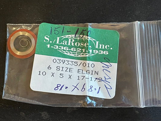Elgin 6s Mainspring Factory No. 824 from S. LaRose - Alloy