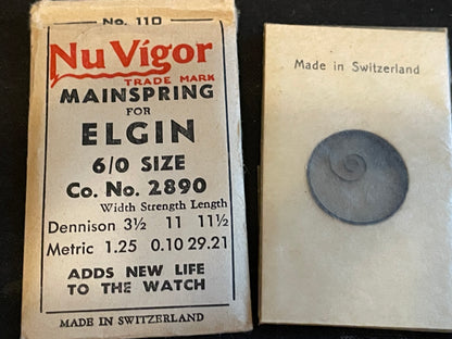 NuVigor Mainspring #110 for Elgin 5/0s & 6/0s Factory No. 2890 - Steel