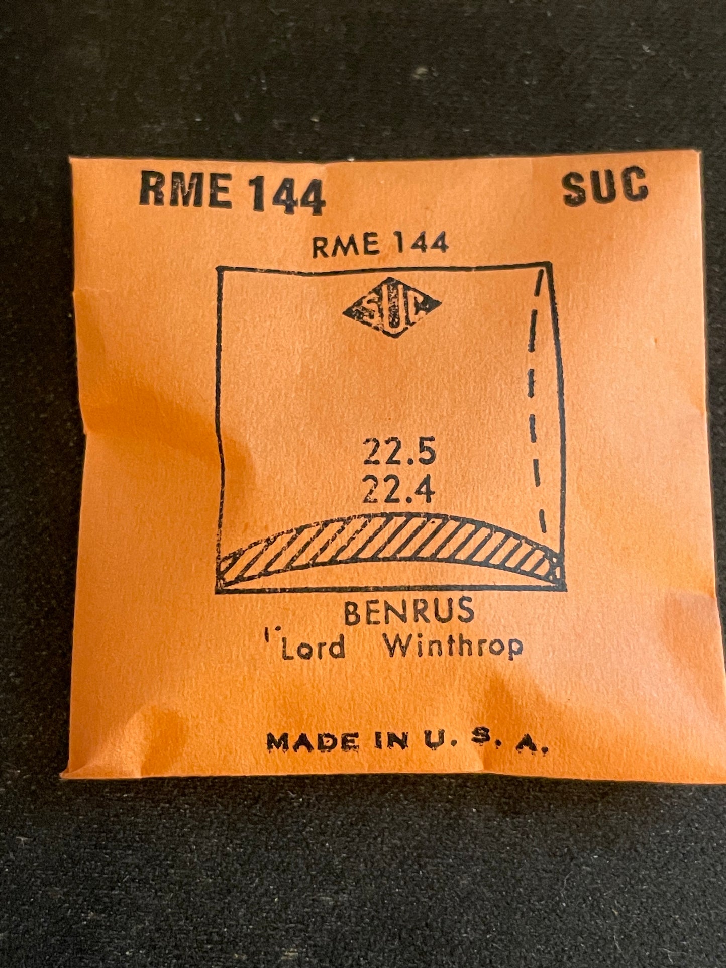 SUC Rocket Crystal RME 144 for BENRUS Lord Winthrop - 22.5 x 22.4mm - New
