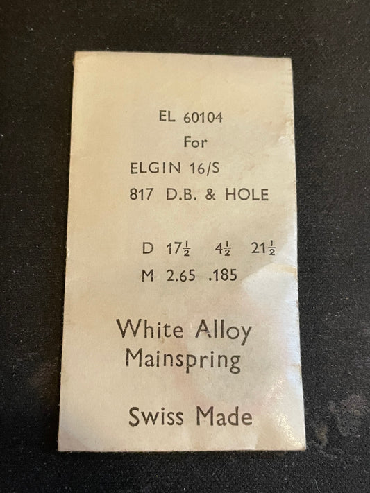 Alloy Mainspring 60104 for 16s Elgin Factory No. 817