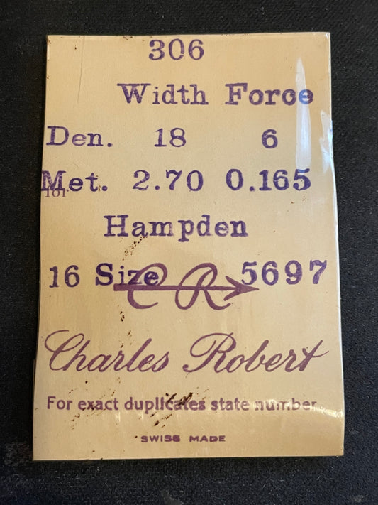 CR Mainspring #306 for Hampden 16s Factory No. 5697 - Steel