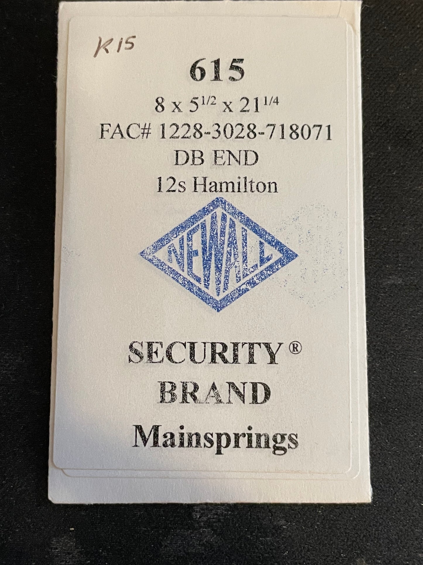 Newall SUPER Security Mainspring #615 for Hamilton 12s No. 1228 / 3028 / 718071 - Alloy