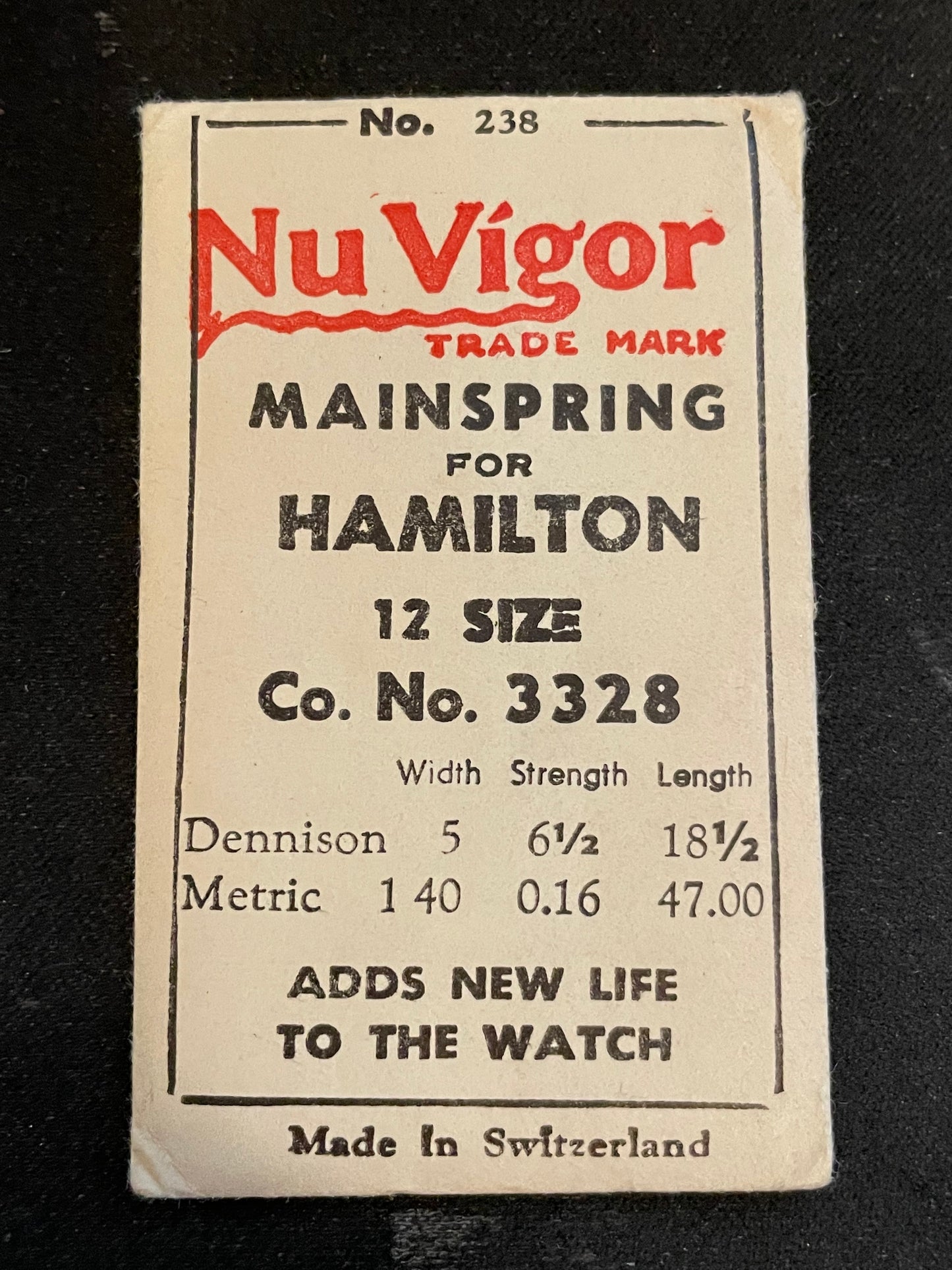NuVigor Mainspring #238 for Hamilton 12s No. 3328- Steel