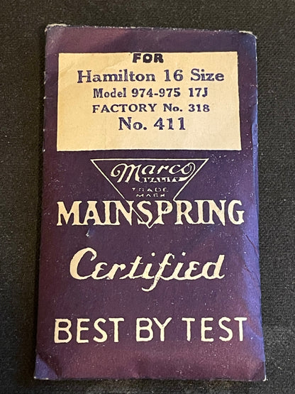 Marco Mainspring #411 for Hamilton No. 318 - Steel