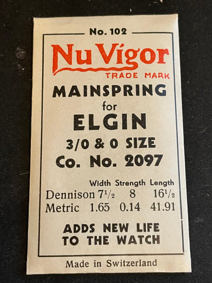 NuVigor Mainspring #102 for Elgin 0s & 3/0s No. No. 2097 - Steel